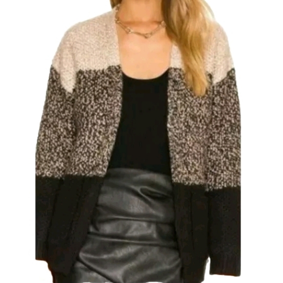One Grey Day Monte colorblock Cardigan in Black/tan size Small - Picture 1 of 12